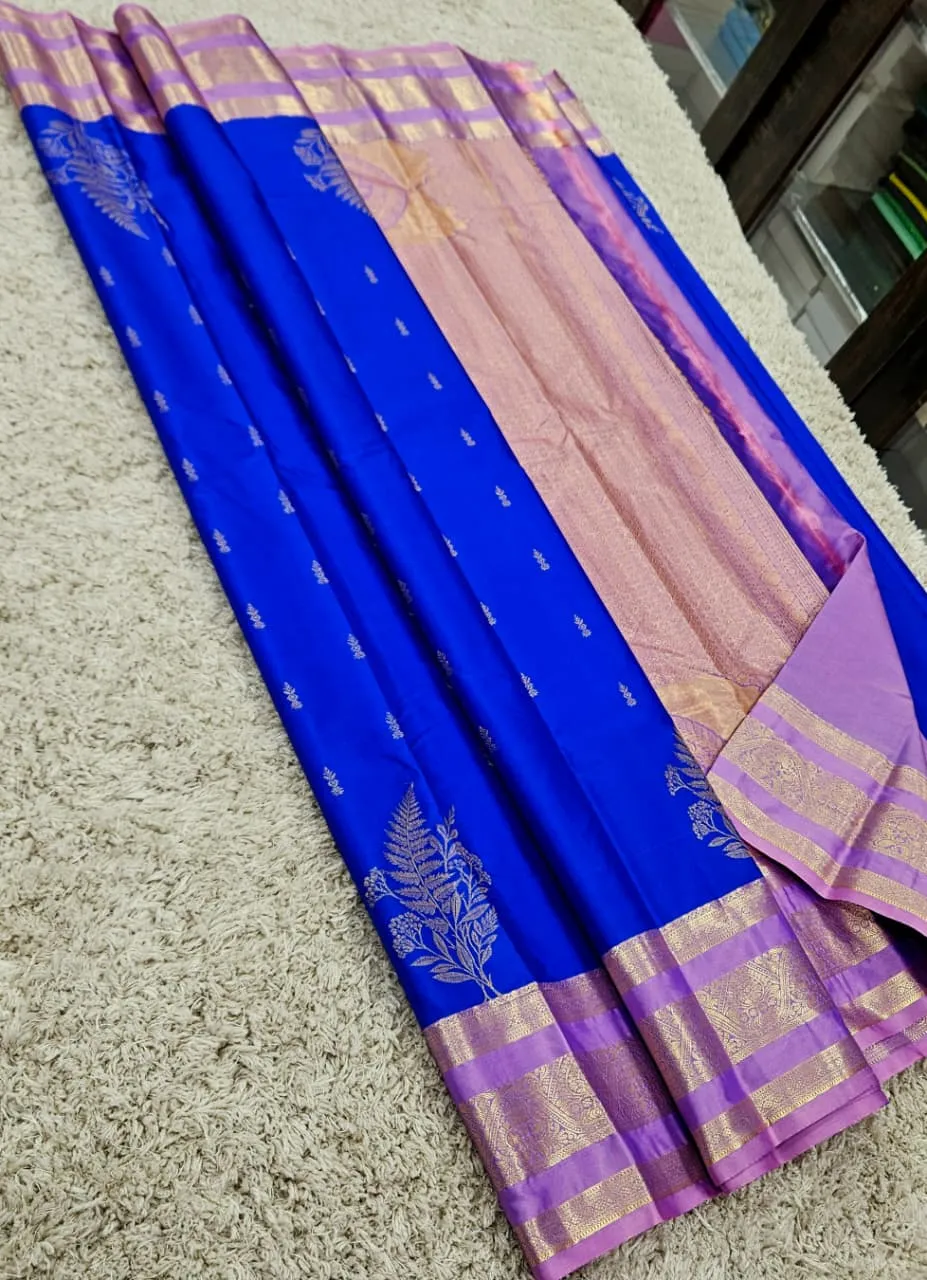 Kanchi Korvai Butta Gap Border Mixed Silk Saree